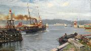 Nils Hansteen Fjordabat stevner ut Trondheim havn oil painting reproduction